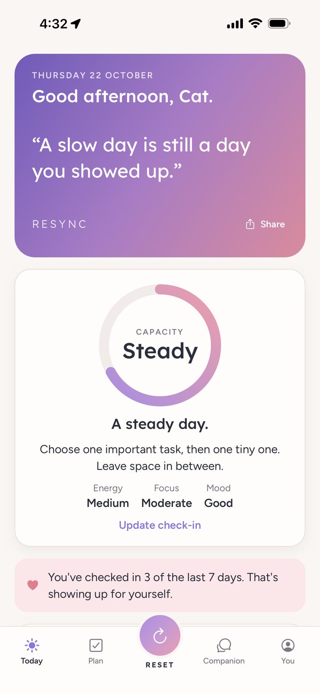 ReSync capacity ring showing a steady day