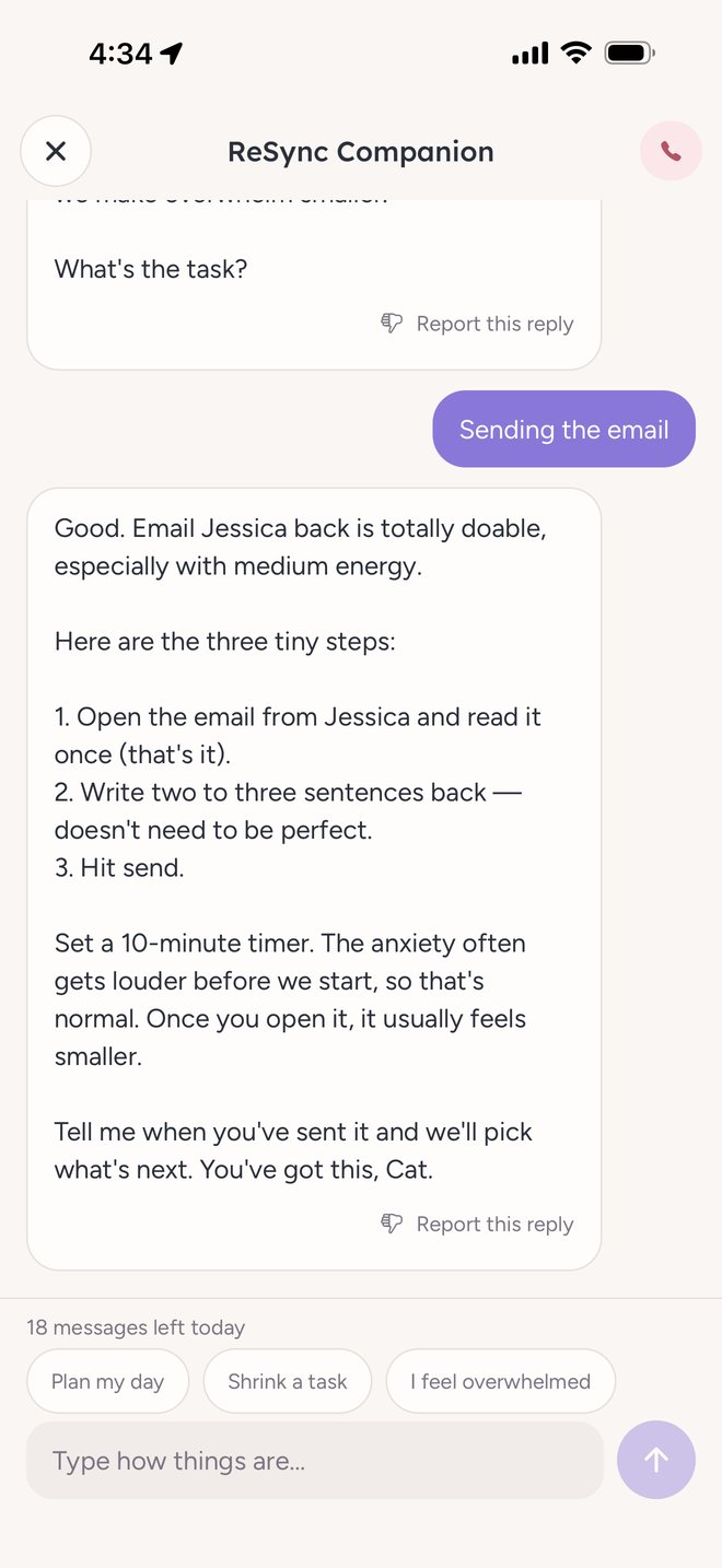 ReSync Companion breaking a task into steps