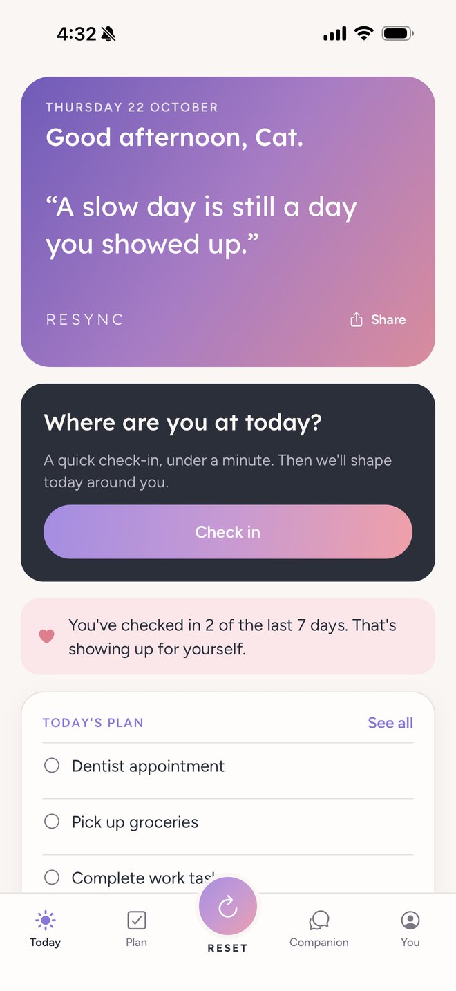 ReSync Today screen with a daily quote